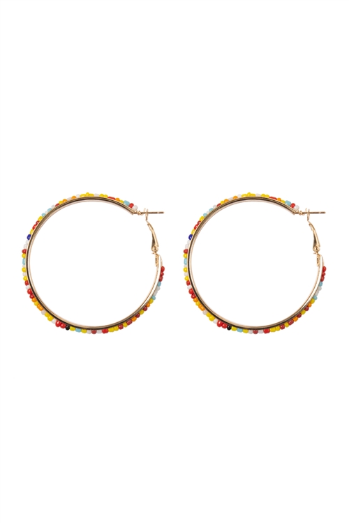 S29-6-2-HDE3883 - SEED BEAD HOOP EARRINGS-MULTICOLOR/12PCS