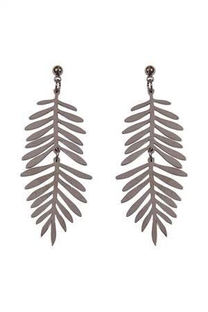 S29-6-2-HDE3887H - METAL LEAF DANGLE DROP EARRINGS-HEMATITE/6PCS