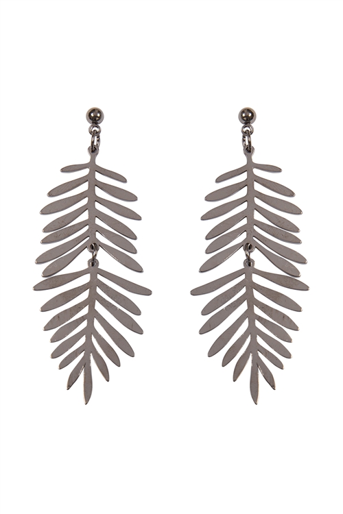 S29-6-2-HDE3887H - METAL LEAF DANGLE DROP EARRINGS-HEMATITE/6PCS