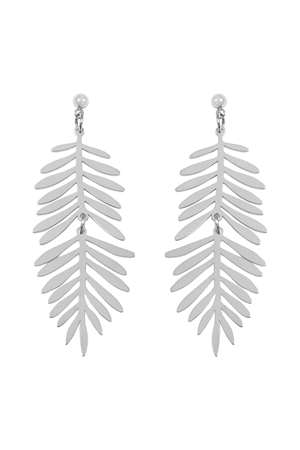 S29-6-2-HDE3887R - METAL LEAF DANGLE DROP EARRINGS-SILVER/6PCS