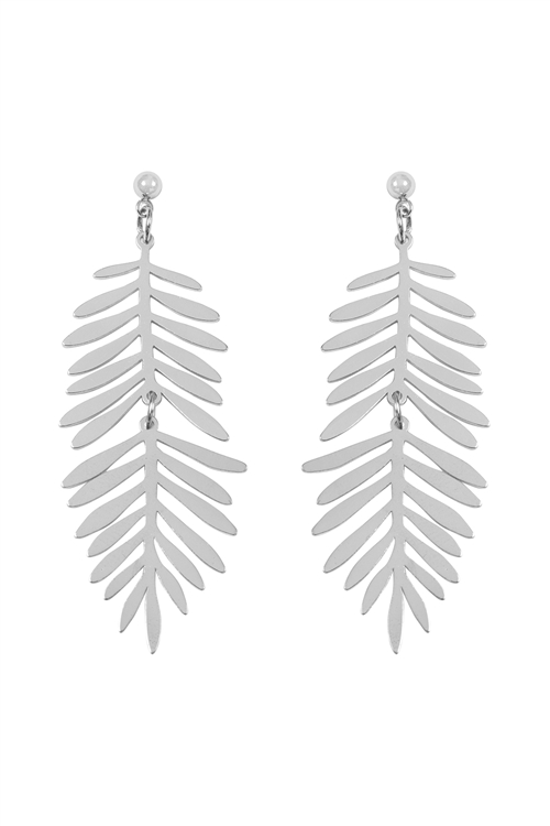 S29-6-2-HDE3887R - METAL LEAF DANGLE DROP EARRINGS-SILVER/6PCS