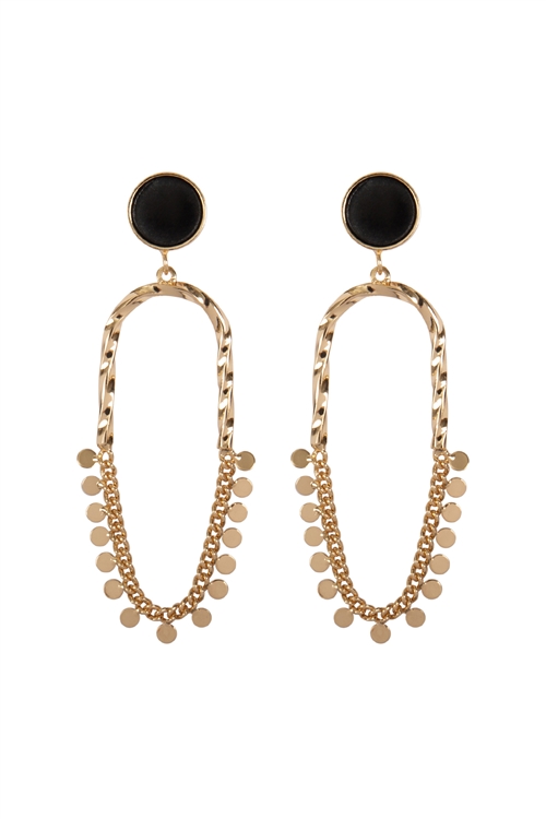 S17-10-3-HDE3888G - TWISTED METAL LINK CHAIN DISK POST DROP EARRINGS-GOLD/6PCS (NOW $1.00 ONLY!)