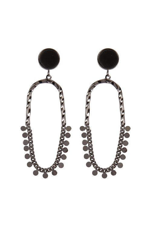 S17-10-3-HDE3888H - TWISTED METAL LINK CHAIN DISK POST DROP EARRINGS-HEMATITE/6PCS (NOW $1.00 ONLY!)