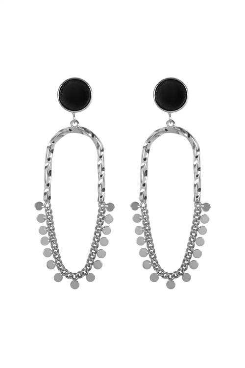 S17-10-3-HDE3888R - TWISTED METAL LINK CHAIN DISK POST DROP EARRINGS-SILVER/6PCS (NOW $1.00 ONLY!)