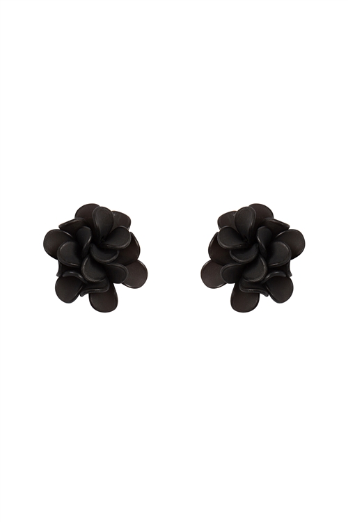 S19-8-3-HDE3889BK - ACRYLIC FLOWER PETALS POST STUD EARRINGS-BLACK/6PCS