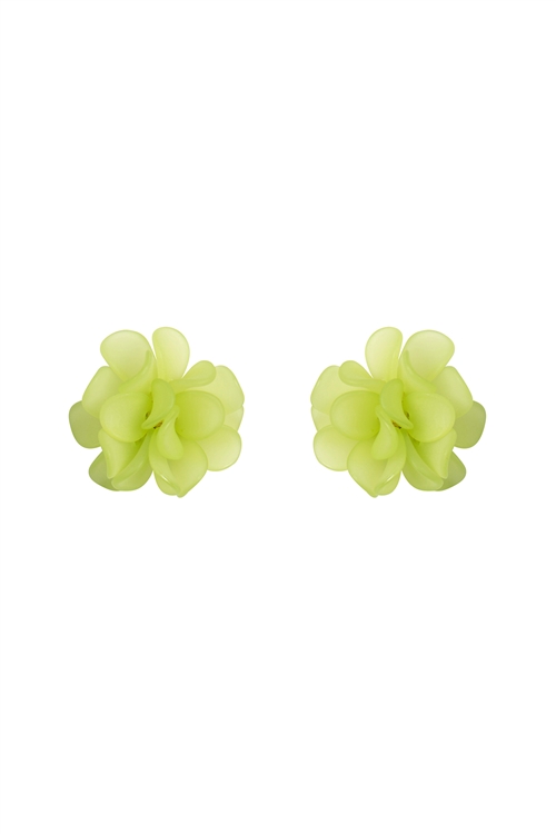 S19-8-3-HDE3889GR - ACRYLIC FLOWER PETALS POST STUD EARRINGS-GREEN/6PCS