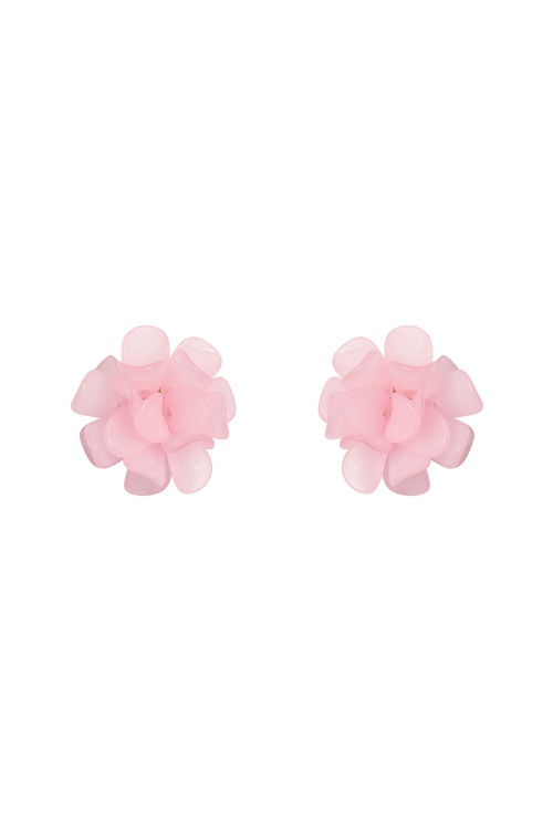 S19-8-3-HDE3889PK - ACRYLIC FLOWER PETALS POST STUD EARRINGS-PINK/6PCS