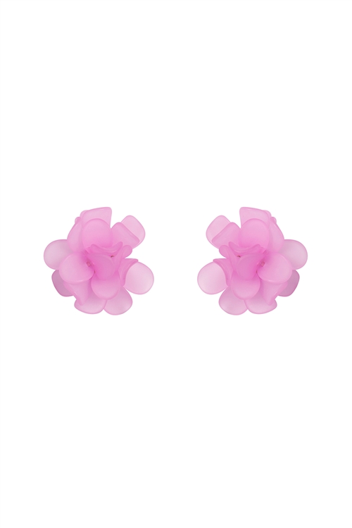 S19-8-3-HDE3889PU - ACRYLIC FLOWER PETALS POST STUD EARRINGS-PURPLE/6PCS