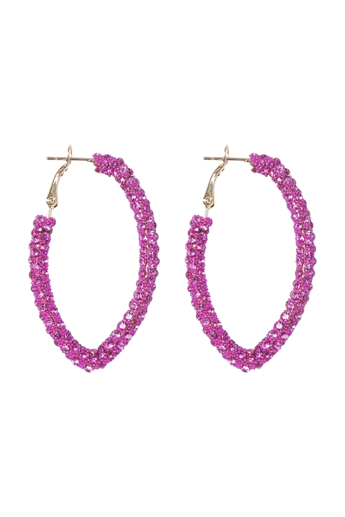 S25-6-1-HDE3962FS - RHINESTONE GLITTER HOOP LOCK EARRINGS-FUCHSIA/6PCS