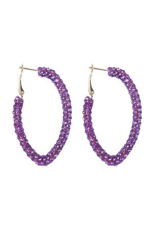 S25-6-1-HDE3962PU - RHINESTONE GLITTER HOOP LOCK EARRINGS-PURPLE/6PCS