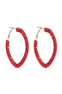 S25-6-1-HDE3962RD - RHINESTONE GLITTER HOOP LOCK EARRINGS-RED/6PCS