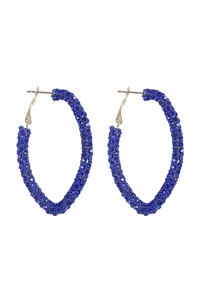 S25-6-1-HDE3962SP - RHINESTONE GLITTER HOOP LOCK EARRINGS-SAPPHIRE/6PCS