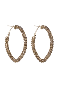 S25-6-1-HDE3962TP - RHINESTONE GLITTER HOOP LOCK EARRINGS-TAUPE/6PCS