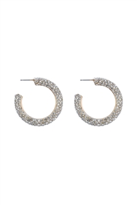 S20-3-1-HDE3963CRY - COLORED PAVE RHINESTONE HOOP EARRINGS-CRYSTAL/6PCS