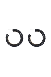 S20-3-1-HDE3963JT - COLORED PAVE RHINESTONE HOOP EARRINGS-BLACK/6PCS