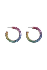 S20-3-1-HDE3963MT - COLORED PAVE RHINESTONE HOOP EARRINGS-MULTICOLOR/6PCS