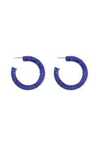 S20-3-1-HDE3963SP - COLORED PAVE RHINESTONE HOOP EARRINGS-SAPPHIRE/6PCS