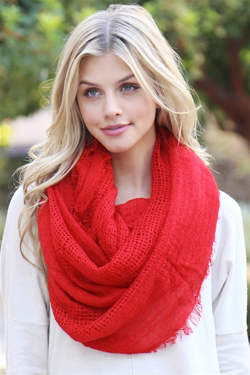 S7-6-5-HDF1480RD RED SOFT FALL INFINITY SCARF/6PCS