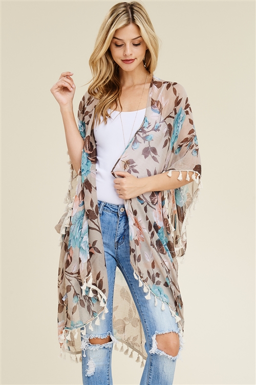 S25-8-1-HDF1997KA KHAKI FLORAL TASSEL CARDIGAN/6PCS