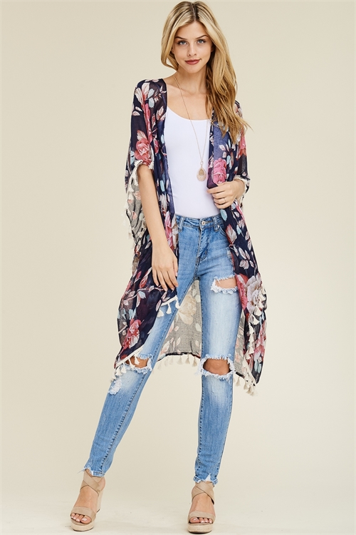 S3-8-2-HDF1997NV NAVY FLORAL TASSEL CARDIGAN/6PCS