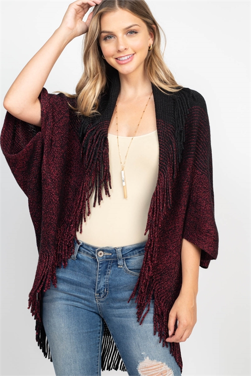 S3-5-5-HDF2100BK BLACK THREE TONE RIBBED FRINGE CARDIGANS/6PCS