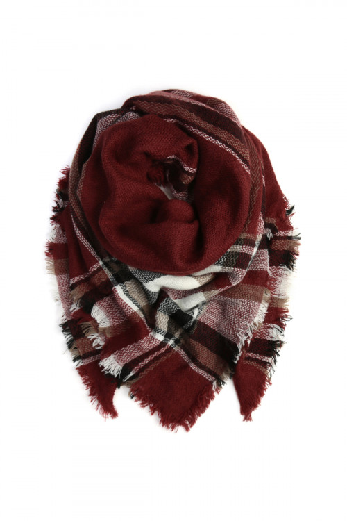 S2-7-1-HDF2175 BURGUNDY BLANKET FRINGED SCARF/6PCS (NOW $4.75 ONLY!)