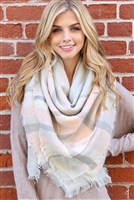 S3-8-4-HDF2189 LIGHT GRAY PINK BLANKET FRINGE SCARF/6PCS (NOW $4.75 ONLY!)