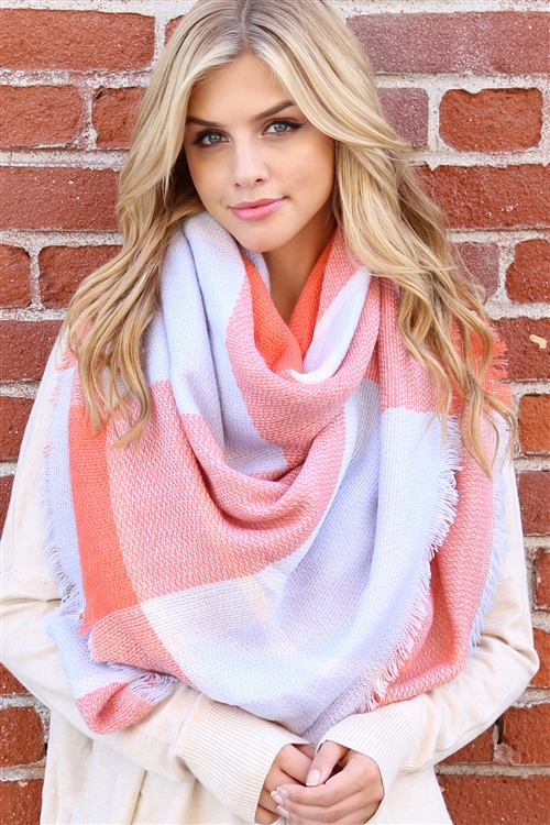 S3-8-4-HDF2191 ORANGE BLANKET FRINGED SCARF/6PCS (NOW $4.75 ONLY!)