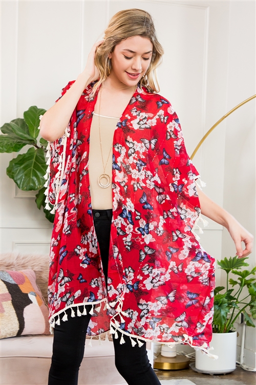 S2-6-2-HDF2222RD RED BUTTERFLY FLORAL CARDIGAN/6PCS