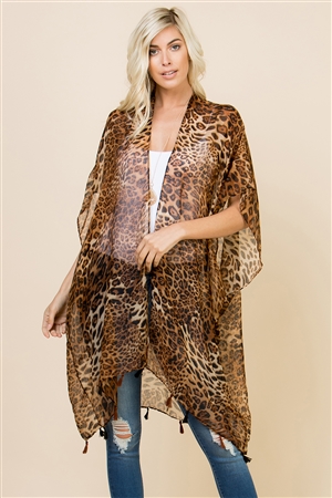 S27-9-4-HDF2224BR BROWN OPEN FRONT LEOPARD TASSEL CARDIGAN/6PCS