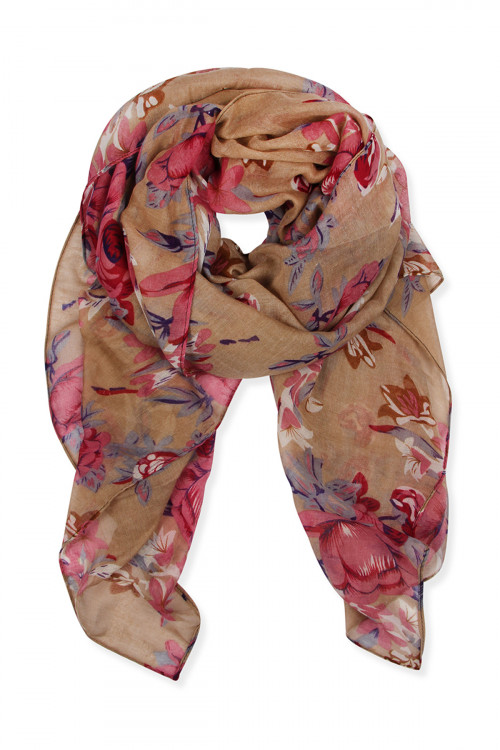 SA4-3-5-HDF2428BG BEIGE FLORAL PRINTED SCARF/6PCS