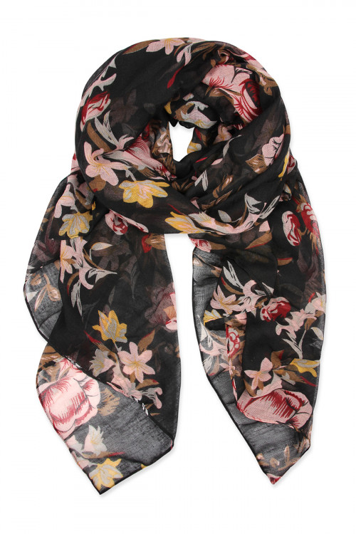 SA4-3-5-HDF2428BK BLACK FLORAL PRINTED SCARF/6PCS