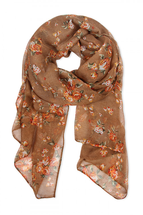 SA4-2-5-HDF2429BR BROWN ROSE PRINTED SCARF/6PCS