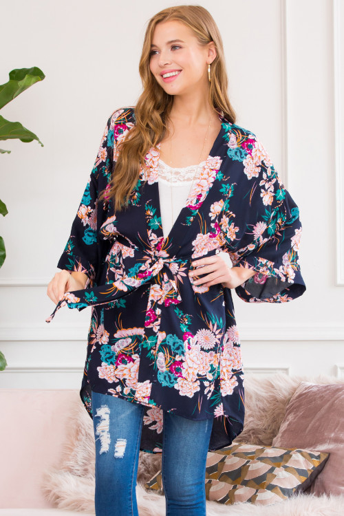 S7-4-5-HDF2494NV - FLORAL ROBE KIMONO STYLE 1 - NAVY/6PCS