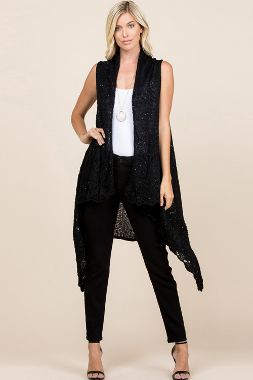 S1-7-5-HDF2497BK BLACK KNITTED OPEN FRONT CARDIGAN/6PCS