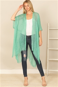 S24-1-2-HDF2498GR - GREEN GLITTERED FRINGED OPEN CARDIGAN/6PCS