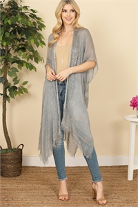 S2-9-3-HDF2498GY GRAY GLITTERED FRINGED OPEN CARDIGAN/6PCS