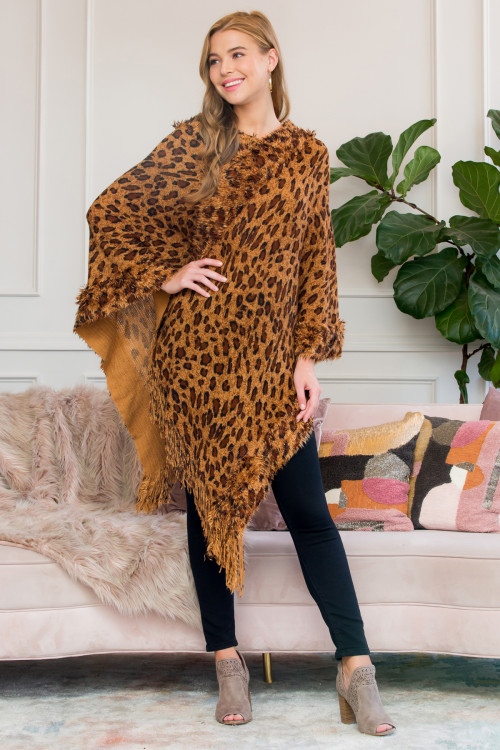 S1-1-6-HDF2514LEO BROWN FRINGED LEOPARD PONCHO/6PCS (NOW $5.75 ONLY!)