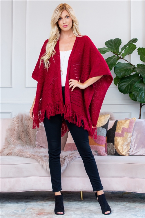 S2-7-3-HDF2519BU BURGUNDY SOFT FRINGE SHAWL/6PCS(NOW $5.00 ONLY!)