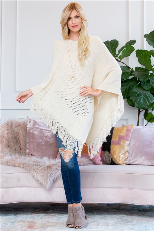 S2-7-2-HDF2520BG BEIGE SOFT KNIT FRINGE PONCHO/6PCS(NOW $4.25 ONLY!)