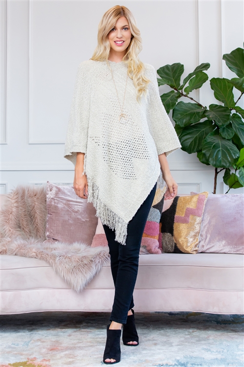 S2-7-3-HDF2520IV IVORY SOFT KNIT FRINGE PONCHO/6PCS(NOW $4.25 ONLY!)