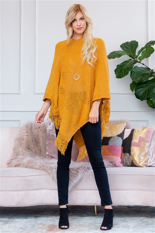 S1-6-3-HDF2520MU MUSTARD SOFT KNIT FRINGE PONCHO/6PCS(NOW $5.25 ONLY!)