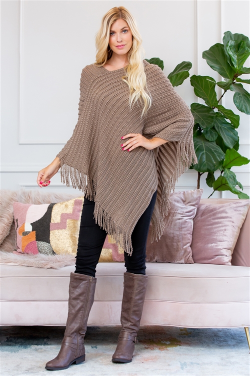 S1-6-1-HDF2542KA KHAKI KNITTED V PONCHO/6PCS