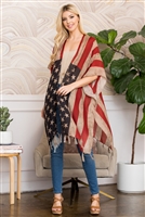 S3-7-3-HDF2658 VINTAGE AMERICAN FLAG STYLE OPEN FRONT TASSEL KIMONO/6PCS