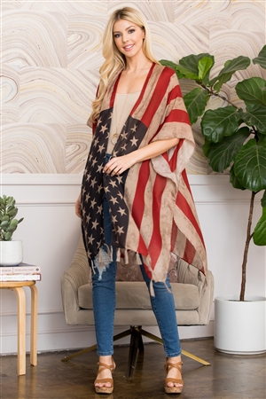 S3-7-3-HDF2658 VINTAGE AMERICAN FLAG STYLE OPEN FRONT TASSEL KIMONO/6PCS