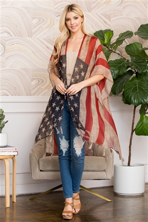 C-1-HDF2659B VINTAGE USA FLAG STYLE WITH TASSEL KIMONO-LIGHT MULTICOLOR/6PCS