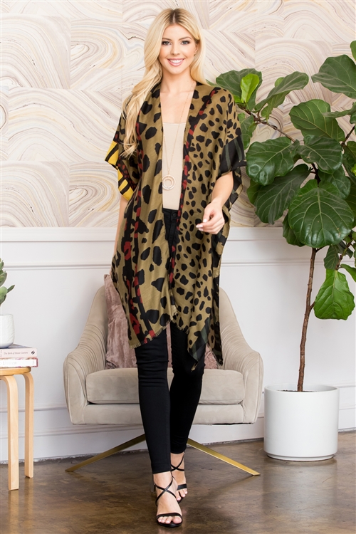 S3-6-2-HDF2662OL OLIVE LEOPARD PRINT DESIGN KIMONO/6PCS