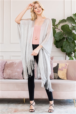 S28-1-3-HDF2700S SILVER METALLIC COLORED TASSEL BEACH KIMONO/6PCS