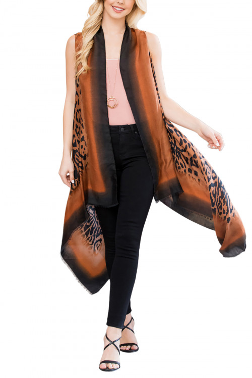 S3-6-5-HDF2761BR BROWN OMBRE LEOPARD PRINTED KIMONO/6PCS