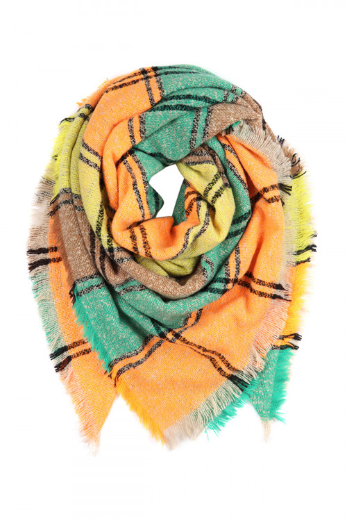 S2-9-4-HDF2916-1 ORANGE YELLOW BROWN MULTI COLOR BLANKET FRINGED SCARF/6PCS (NOW $4.75 ONLY!)